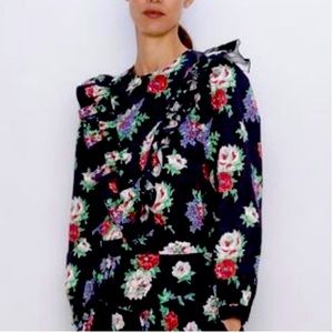 Zara Boho Floral Ruffle Blouse